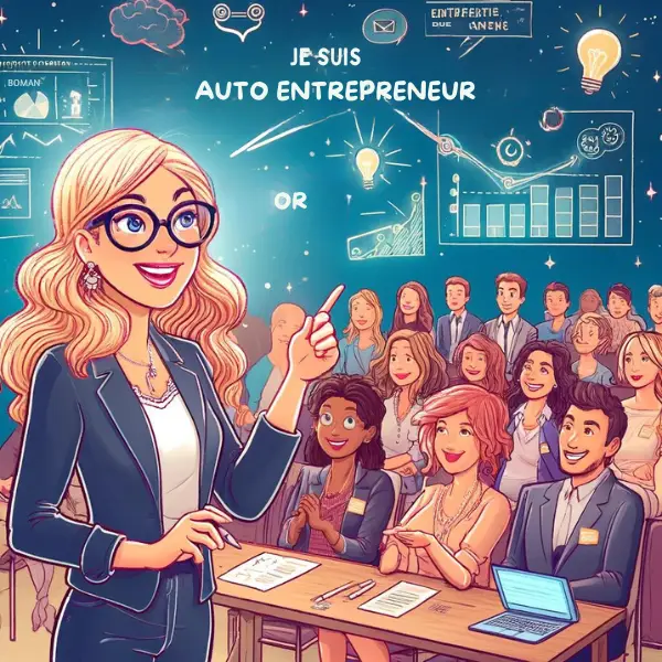 Illustration d’une intervenante échangeant avec un public sur la création d’entreprise.